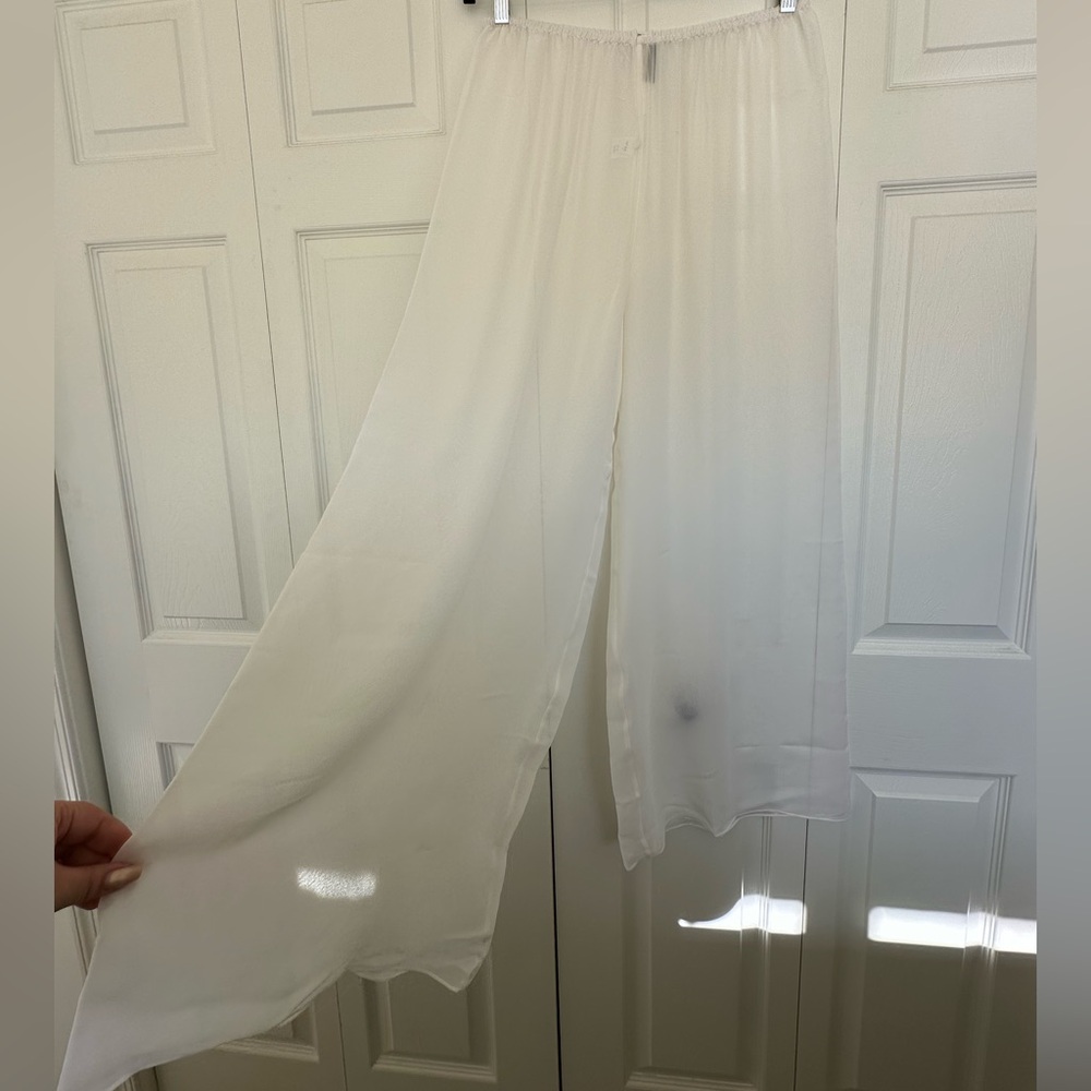 Rosamosario 100% Silk Chiffon Palazzo Trousers White Silk Bridal Trouser Pant
